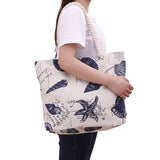 Large Vintage Print Canvas Tote Shoulder Bag Handbagnt Cotton Canvas Tote Shoulder Bag Handbag Beige