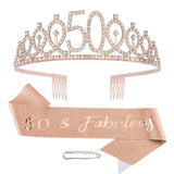 50th Birthday for Women, 50th Birthday Decorations Women, Rose Gold Queen Crown for Women 50th Birthday Party