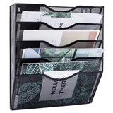 5 Pocket Mesh Hanging Wall File Organizer, Wall Mounted Mail Paper Document Folder Holder, Clipboard Storage Organization