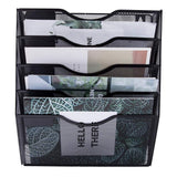 5 Pocket Mesh Hanging Wall File Organizer, Wall Mounted Mail Paper Document Folder Holder, Clipboard Storage Organization
