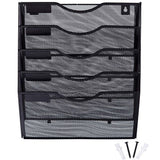 5 Pocket Mesh Hanging Wall File Organizer, Wall Mounted Mail Paper Document Folder Holder, Clipboard Storage Organization