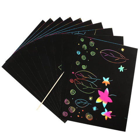 10pcs Scratch Paper Art Set, Rainbow Scratch Paper Crafts Supplies Black Scratch Drawing Pads Boards Sheets Notes Cards