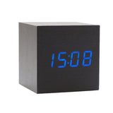 Wooden Digital Cube Alarm Clock Touch Sound Activated Desk Clock Portable Travel Clock with LCD Display for Time