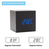 Wooden Digital Cube Alarm Clock Touch Sound Activated Desk Clock Portable Travel Clock with LCD Display for Time
