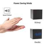Wooden Digital Cube Alarm Clock Touch Sound Activated Desk Clock Portable Travel Clock with LCD Display for Time