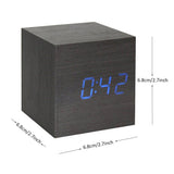 Wooden Digital Cube Alarm Clock Touch Sound Activated Desk Clock Portable Travel Clock with LCD Display for Time