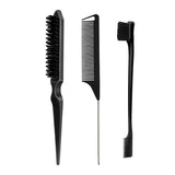 Hair Styling Brush Set - Slick Back Comb, Edge Control Brush, Rat Tail Comb for Smooth Styling, Frizz Taming (3 Pieces)