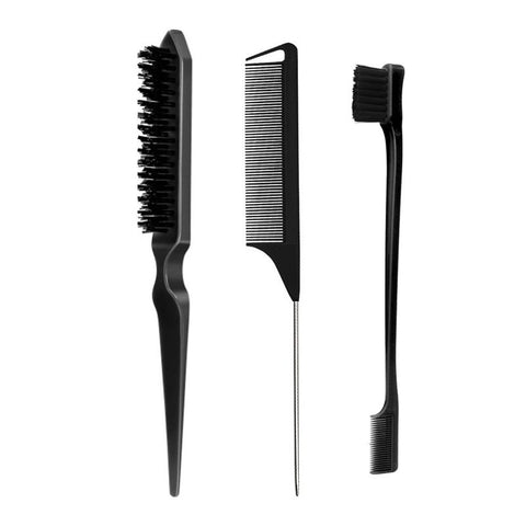 Hair Styling Brush Set - Slick Back Comb, Edge Control Brush, Rat Tail Comb for Smooth Styling, Frizz Taming (3 Pieces)
