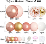 134 pcsRose Gold Balloons Garland Arch Kit, Rose Gold Pink White Confetti Balloons for Women Girls Princess Engagement Bridal