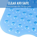 Bath Tub Shower Non-Slip and Extra Large, Bathtub Mat with Suction Cups, Machine Washable Bathroom Mats with Drain Holes, Blue