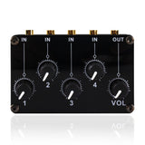 Audio Mixer, 4 Input 1 Output Mini Low Noise Sound Board Console Portable Passive Stereo Audio Mixer Mini Stereo Live Studio