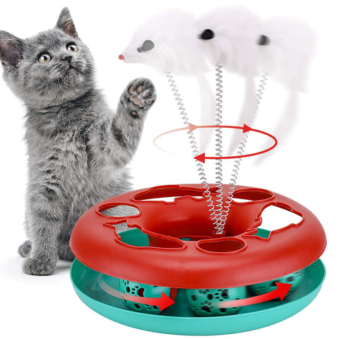 Cat Toys, Cat Toys for Indoor Cats,Interactive Kitten Toys Roller Tracks with Catnip Spring Pet Toy with Exercise Balls Mouse