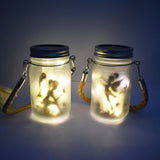 2 Pack Solar Lantern Fairy Lights, Garden Ornament Lights - Outdoor Hanging Frosted Glass Mason Jar Lights (Warm)