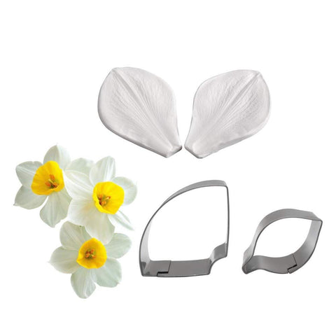 2 pcs Floral Veining Molds and Fondant Cutters Gumpaste Daffodil Making Tools Set for Decorating Cakes