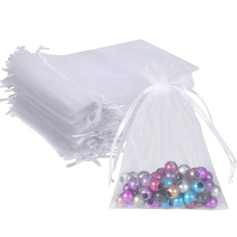 100pcs 5X7 Inches White Organza Bags Christmas Drawstring Pouches Party Wedding Favor Bags Goodie bags(White)