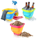 3 Pieces Foldable Beach Bucket Set, 2L Silicone Collapsible Toy Buckets for Kids, Multi Purpose for Fun Summer Activities