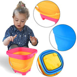 3 Pieces Foldable Beach Bucket Set, 2L Silicone Collapsible Toy Buckets for Kids, Multi Purpose for Fun Summer Activities