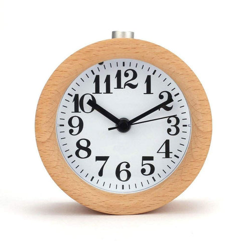 Wood Analog Alarm Clock - Round Battery-Operated Non-Ticking Clock with Snooze Button and Light - Light Brown In Australia - Darrahopens