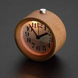Wood Analog Alarm Clock - Round Battery-Operated Non-Ticking Clock with Snooze Button and Light - Light Brown