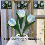 Tulip Lamp LED Artificial Flowers Table Lamp Night Light USB Charging & Dimming for Home Living Room Bedroom Bedside Decoration