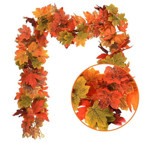 Hanging Vines 5.7Ft 36Leaves Artificial Fall Maple Leaves Autumn Thanksgiving Decor for Home Fireplace Party Halloween Festival