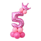 2 pcs 32 inch Aluminum Foil Pink Number Crown Balloon, Children's Birthday Party Baby Shower Decoration Supplies