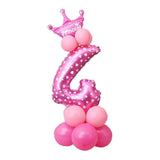 2 pcs 32 inch Aluminum Foil Pink Number Crown Balloon, Children's Birthday Party Baby Shower Decoration Supplies