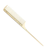 Styling Comb, Salon Rat Tail Hair Comb Men Women Styling Comb Professional Barber Aluminum Metal Comb (Gold)
