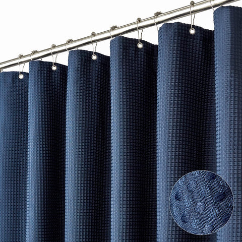 Thick Fabric Shower Curtains for Bathroom - Waffle Weave Heavy Duty, Hotel Spa Luxury Weighted Polyester Cloth Bath Curtain Set