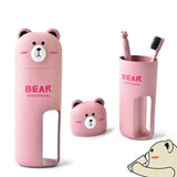 3 set Wheat Stalk Cartoon Bear Toothbrush Toothpaste Case Box, Travel Tooth Brush Cup, Travel Storage of Toothbrush Supplies