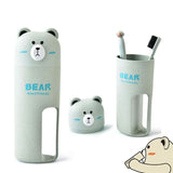 3 set Wheat Stalk Cartoon Bear Toothbrush Toothpaste Case Box, Travel Tooth Brush Cup, Travel Storage of Toothbrush Supplies