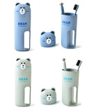 3 set Wheat Stalk Cartoon Bear Toothbrush Toothpaste Case Box, Travel Tooth Brush Cup, Travel Storage of Toothbrush Supplies