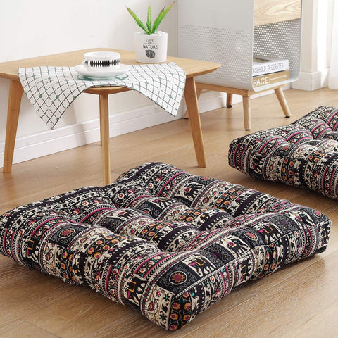 Boho Square Floor Seat Pillows Cushions 22" x 22", Soft Cotton Linen Bohemian Yoga Mandala Meditation Pouf Tatami Floor Pillow
