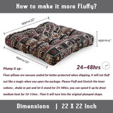 Boho Square Floor Seat Pillows Cushions 22" x 22", Soft Cotton Linen Bohemian Yoga Mandala Meditation Pouf Tatami Floor Pillow