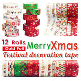 12 Rolls Christmas Tapes 15mm Wide Christmas Tree Snowflakes Santa Claus Gingerbread Man Masking Tape for Xmas Scrapbooking