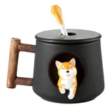 Cute Dog Couple Cup, Ceramic Coffee Mug with a Lid, Cute Paws on the Top of the Spoon, with Matte Texture, (420ML Black Head) In Australia - Darrahopens