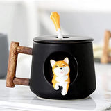 Cute Dog Couple Cup, Ceramic Coffee Mug with a Lid, Cute Paws on the Top of the Spoon, with Matte Texture, (420ML Black Head)
