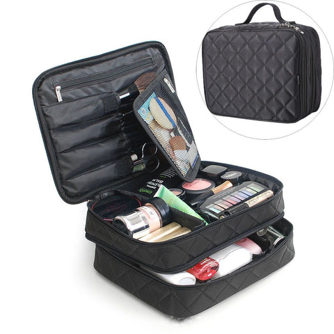Travel Makeup Bag 2 Layer Portable Makeup Case Large Cosmetic Brush Organizer Makeup Pouch Holder Makeup Storage Bag
