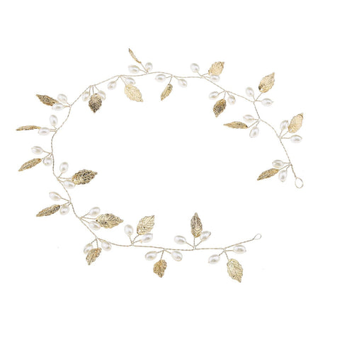 （golden）Wedding Leaf Hair Vine Bridal Pearl Headpiece Headbands Gold Hair Accessories for Brides and Bridesmaids In Australia - Darrahopens