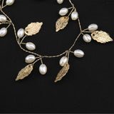 （golden）Wedding Leaf Hair Vine Bridal Pearl Headpiece Headbands Gold Hair Accessories for Brides and Bridesmaids In Australia - Darrahopens