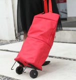 （red）Upgrade Shopping Bag with Wheels Portable Trolley Bags Grocery Cart Hand Pulling Utility with Hand Straps Folding Shopping Cart