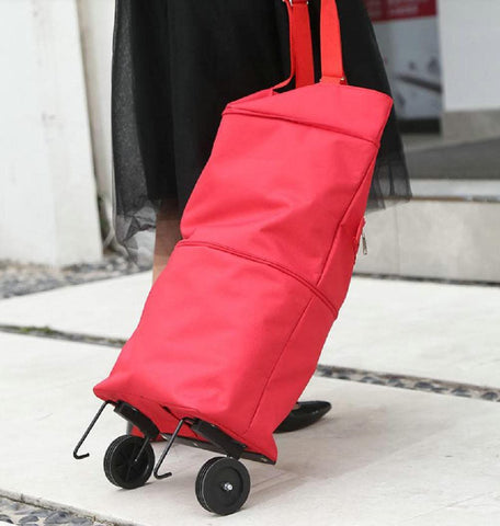 （red）Upgrade Shopping Bag with Wheels Portable Trolley Bags Grocery Cart Hand Pulling Utility with Hand Straps Folding Shopping Cart