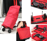 （red）Upgrade Shopping Bag with Wheels Portable Trolley Bags Grocery Cart Hand Pulling Utility with Hand Straps Folding Shopping Cart