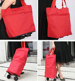 （red）Upgrade Shopping Bag with Wheels Portable Trolley Bags Grocery Cart Hand Pulling Utility with Hand Straps Folding Shopping Cart