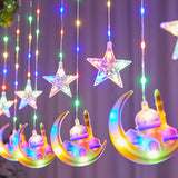 Lights Moon-Star Curtain Lights : 8 Modes Ramadan Decorations Curtain String Lights Fairy String Lights for Kids Bedroom Decor