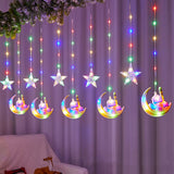 Lights Moon-Star Curtain Lights : 8 Modes Ramadan Decorations Curtain String Lights Fairy String Lights for Kids Bedroom Decor