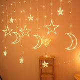 Curtain String Lights,Christmas Star Moon Curtain Lights -Xmas Ramadan Decorations Light -Curtain Home Festival Christmas
