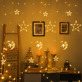 Curtain String Lights,Christmas Star Moon Curtain Lights -Xmas Ramadan Decorations Light -Curtain Home Festival Christmas