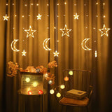 Curtain String Lights,Christmas Star Moon Curtain Lights -Xmas Ramadan Decorations Light -Curtain Home Festival Christmas