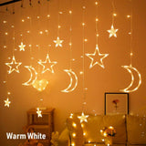 Curtain String Lights,Christmas Star Moon Curtain Lights -Xmas Ramadan Decorations Light -Curtain Home Festival Christmas